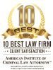 10 Best, Attorney Client Satisfaction Badge from the American Institute of Criminal Law Attorneys